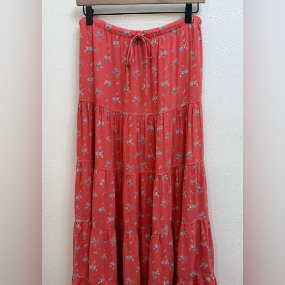 NWOT Free People Nova Tiered Floral Maxi Skirt Coral XS - Picture 2 of 10